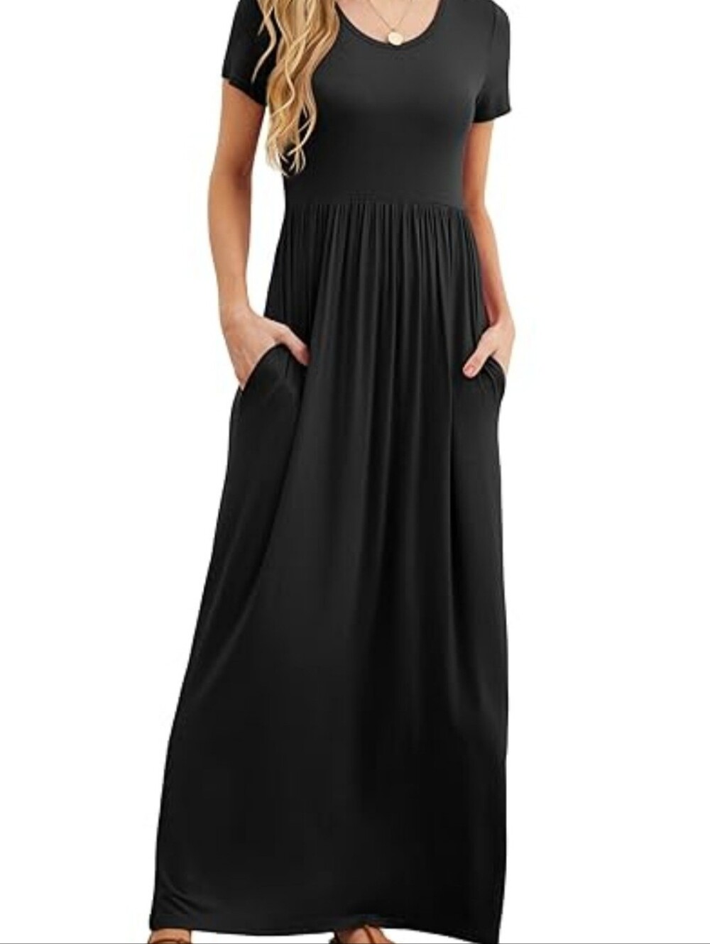 NWT Grecerelle Black Short Sleeve Maxi Dress with Pockets Size XL